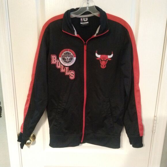VINTAGE Chicago Bulls Men’s Small Full Zip track Jacket Black Long Sleeve Y2K - Picture 1 of 12